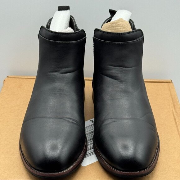 Vance Landon Black Vegan Leather Chelsea Boots Wooden Heel Rubber Sole 11 W - Picture 2 of 10